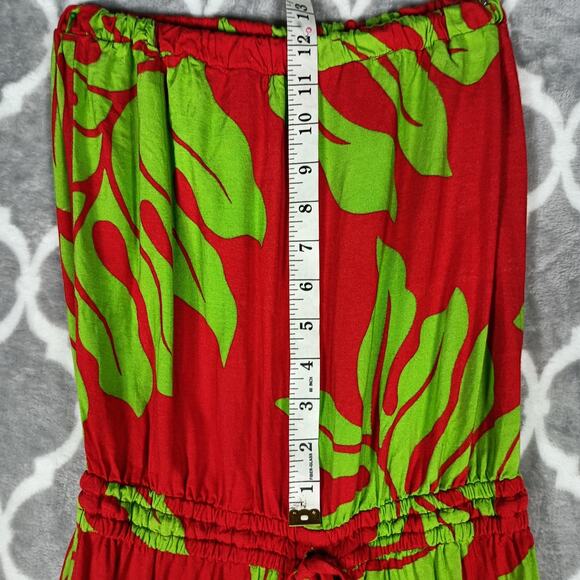 Hula Bay Jumpsuit Womens Medium Red Green Strapless Wide Leg Tropical Leaf Rayon - Picture 12 of 16